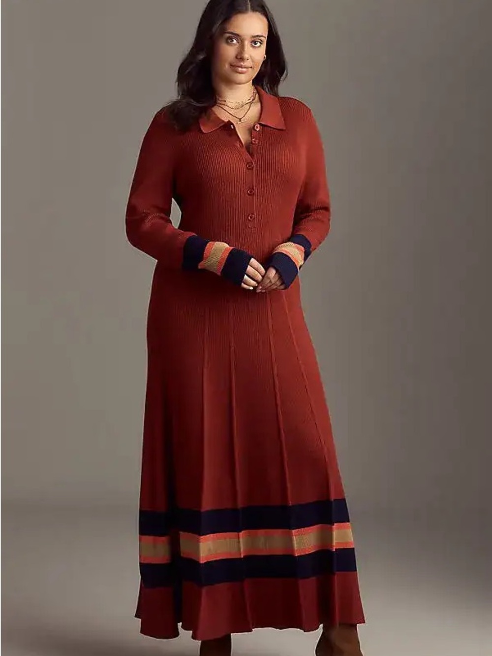 MAEVE Red Pleated Maxi Sweater Dress